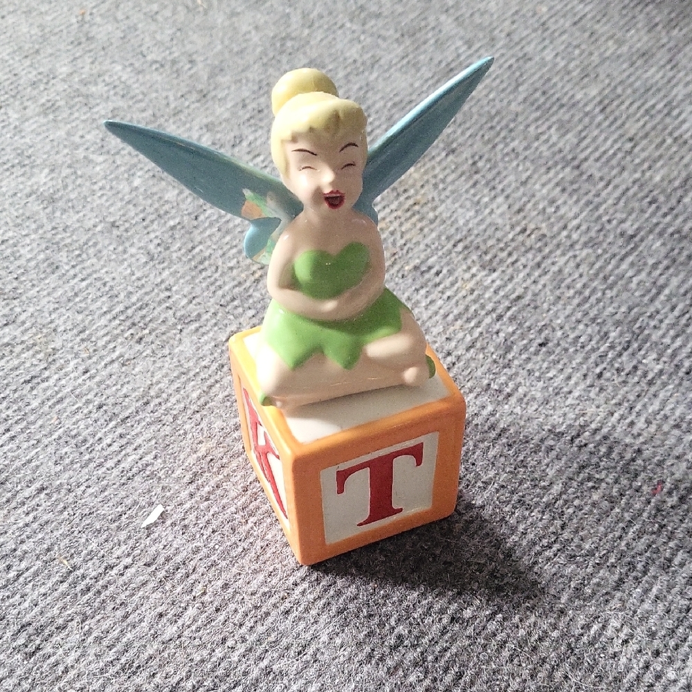 Tinker Bell Figurine on Alphabet Block Salt And Pepper Shaker